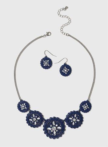Dorothy Perkins Navy Earrings And Necklace Jewellery Set