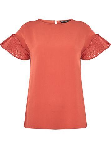 Dorothy Perkins Coral Lace Sleeve Top