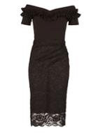 Dorothy Perkins *feverfish Black Lace Frill Pencil Dress