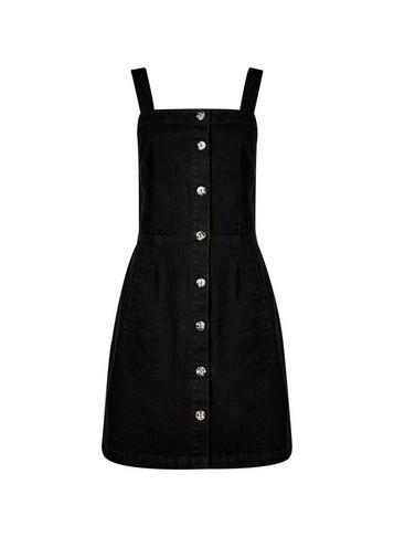 Dorothy Perkins Black Denim Horn Button Pinafore Dress