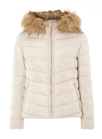 Dorothy Perkins *only Stone Short Faux Fur Hood Padded Jacket