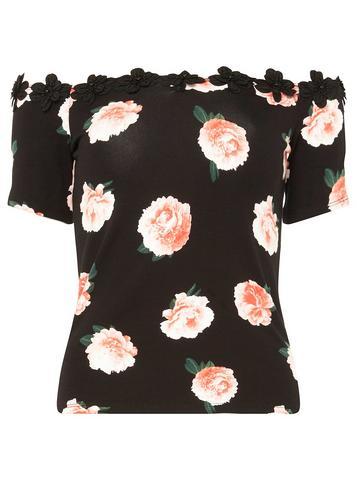 Dorothy Perkins Black Floral Print Trim Bardot Top