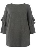 Dorothy Perkins Dp Curve Grey Twist Frill Sleeve T-shirt