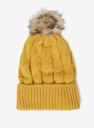 Dorothy Perkins Mustard Cable Knit Pom Pom Hat