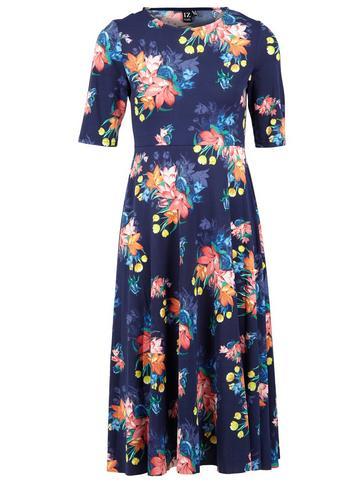 Dorothy Perkins *izabel London Navy Floral Print Midi Fit And Flare Dress