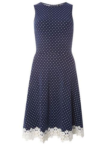 Dorothy Perkins *tall Navy Polka Dot Lace Hem Dress