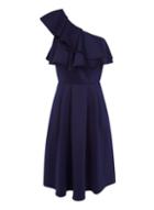 Dorothy Perkins *chi Chi London Navy Asymmetric Frill Midi Skater Dress