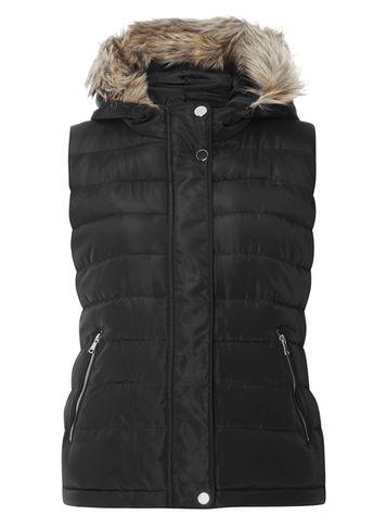 Dorothy Perkins Black Faux Fur Hood Padded Gilet