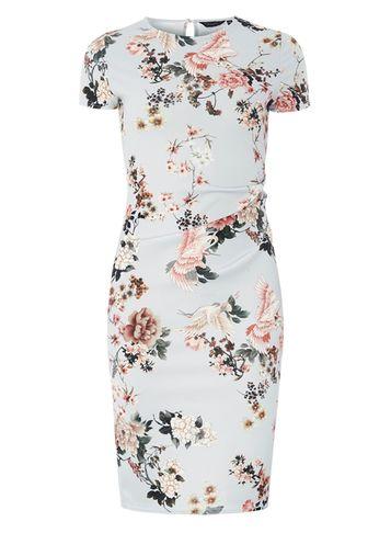 Dorothy Perkins Grey Floral Print Ruched Bodycon Dress