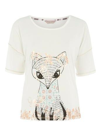 Dorothy Perkins Cream Folk Fox Pyjama Top