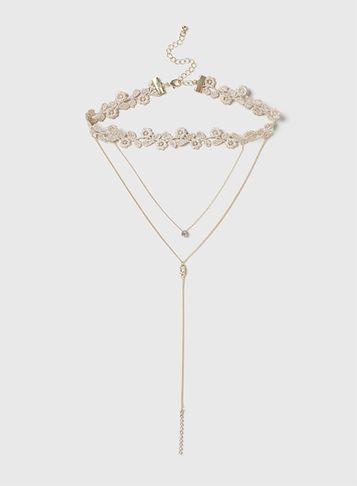 Dorothy Perkins Gold Fabric Leaf Multi Row Choker Necklace