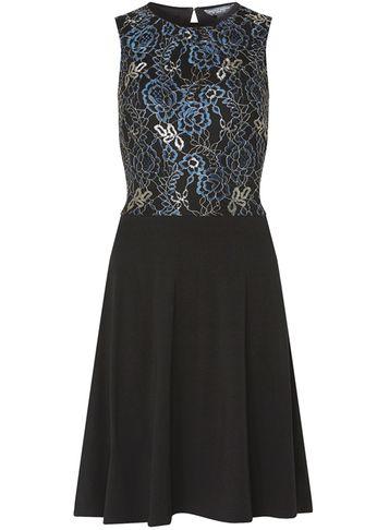 Dorothy Perkins *tall Black Metallic Lace Skater Dress
