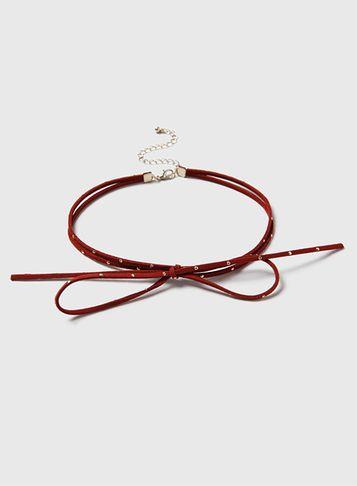 Dorothy Perkins Burgundy Studded Bow Choker Necklace