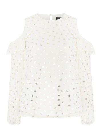 Dorothy Perkins Ivory Foil Cold Shoulder Top