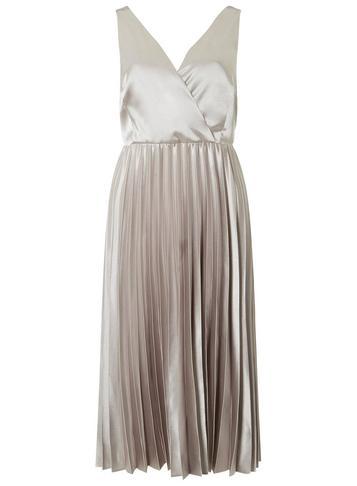 Dorothy Perkins *luxe Silver Pleat Midi Skater Dress