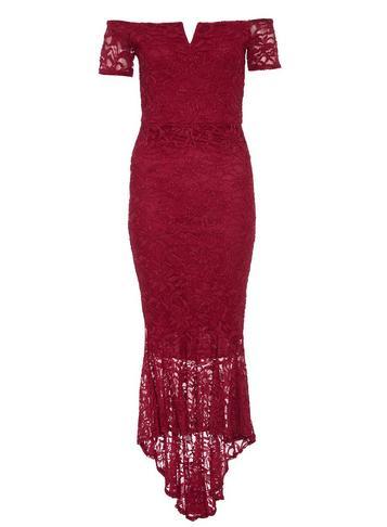 Dorothy Perkins *quiz Berry Lace Dip Hem Maxi Dress