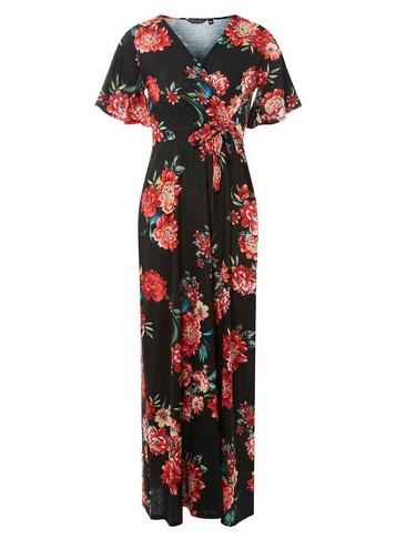 Dorothy Perkins Black Floral Print Flutter Sleeve Maxi Dress