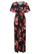 Dorothy Perkins Black Floral Print Flutter Sleeve Maxi Dress