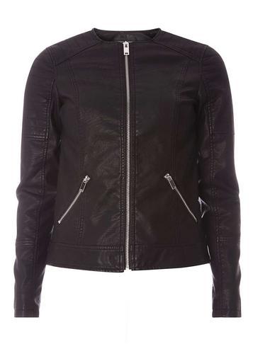 Dorothy Perkins Black Collarless Faux Leather Jacket