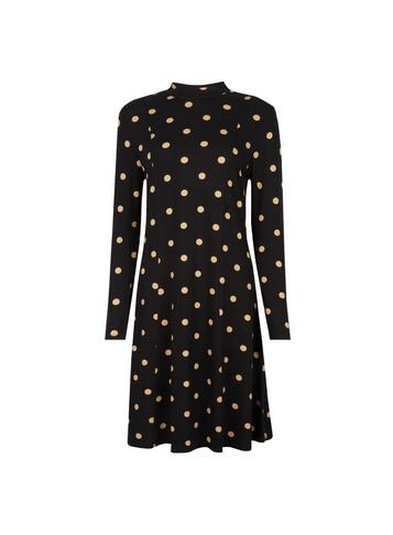 Dorothy Perkins Black And Camel Spot Print Swing Dress