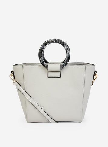 Dorothy Perkins Grey Circle Handle Mini Tote Bag