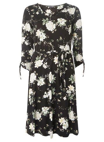 Dorothy Perkins *tall Black Blossom Floral V-neck Skater Dress