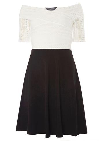 Dorothy Perkins *tall Black And Ivory Bardot Dress