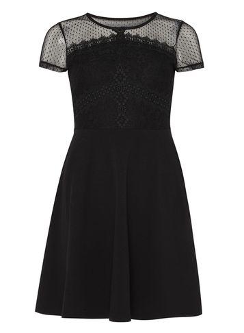 Dorothy Perkins Petite Black Lace Jersey Skater Dress