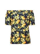 Dorothy Perkins Blue Lemon Print Button Bardot Top