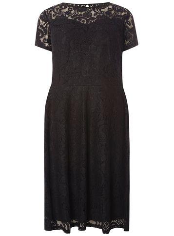 Dorothy Perkins Dp Curve Black Lace Trim Fit & Flare Dress