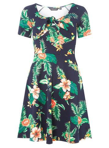 Dorothy Perkins Navy Tropical Fit And Flare Dress