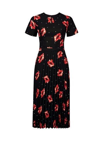 Dorothy Perkins Black And Red Poppy Print Midi Skater Dress