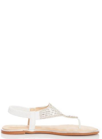 *quiz White Diamante Flat Sandals