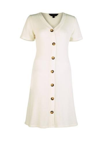Dorothy Perkins Cream Ribbed Horn Button Fit And Flare Dress