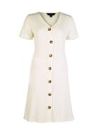Dorothy Perkins Cream Ribbed Horn Button Fit And Flare Dress