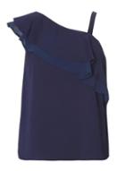 Dorothy Perkins Navy One Shoulder Ruffle Top