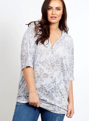 Dorothy Perkins *blue Vanilla Curve Grey Zip Front Detail T-shirt