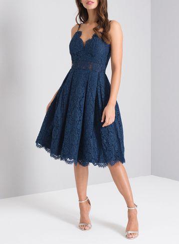 Dorothy Perkins *chi Chi London Navy Lace Midi Skater Dress