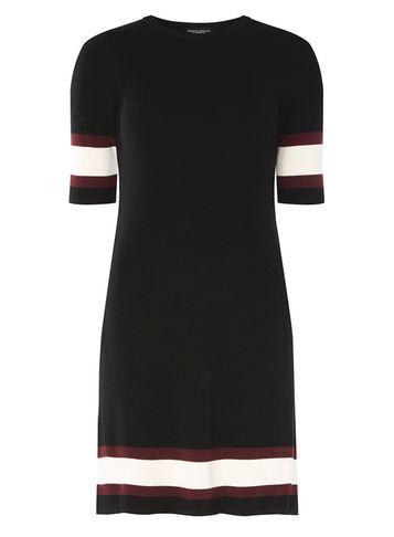 Dorothy Perkins Black Striped Sleeve And Hem Knitted Dress