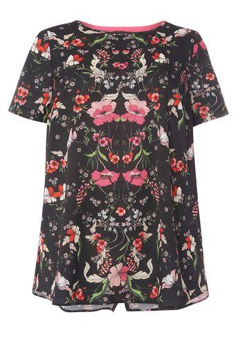 Dorothy Perkins Dp Curve Black Floral 2-in-1 Zip Back Soft Top