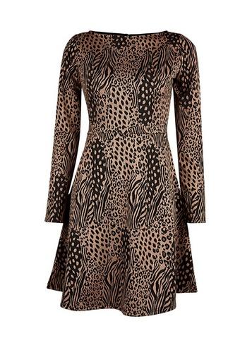 Dorothy Perkins *multi Coloured Animal Print Slash Neck Skater Dress