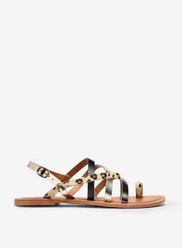 Dorothy Perkins Wide Fit Multi Colour 'josette' Animal Print Leather Sandals