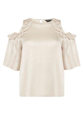 Dorothy Perkins Gold Yoryu Frill Cold Shoulder Top