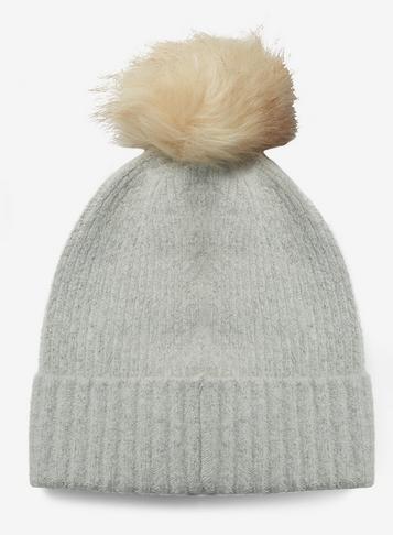 Dorothy Perkins Pieces Grey Wool Pom Hat