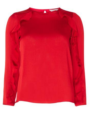 Dorothy Perkins Petite Red Satin Ruffle Top
