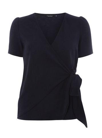 Dorothy Perkins Navy Blue Ruched Sleeve Wrap Top