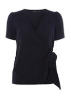 Dorothy Perkins Navy Blue Ruched Sleeve Wrap Top