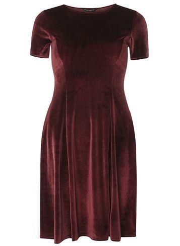 Dorothy Perkins Wine Velvet Fit And Flare Dress
