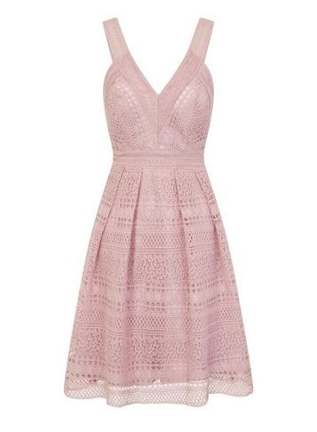 *chi Chi London Mink Crochet Midi Skater Dress
