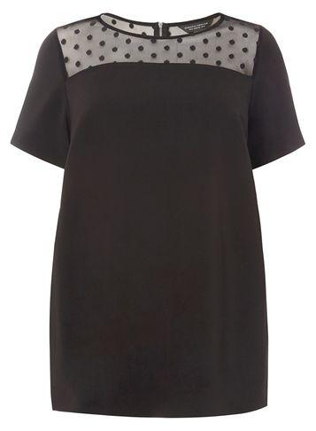 Dorothy Perkins Dp Curve Black Spot Mesh Panel T-shirt